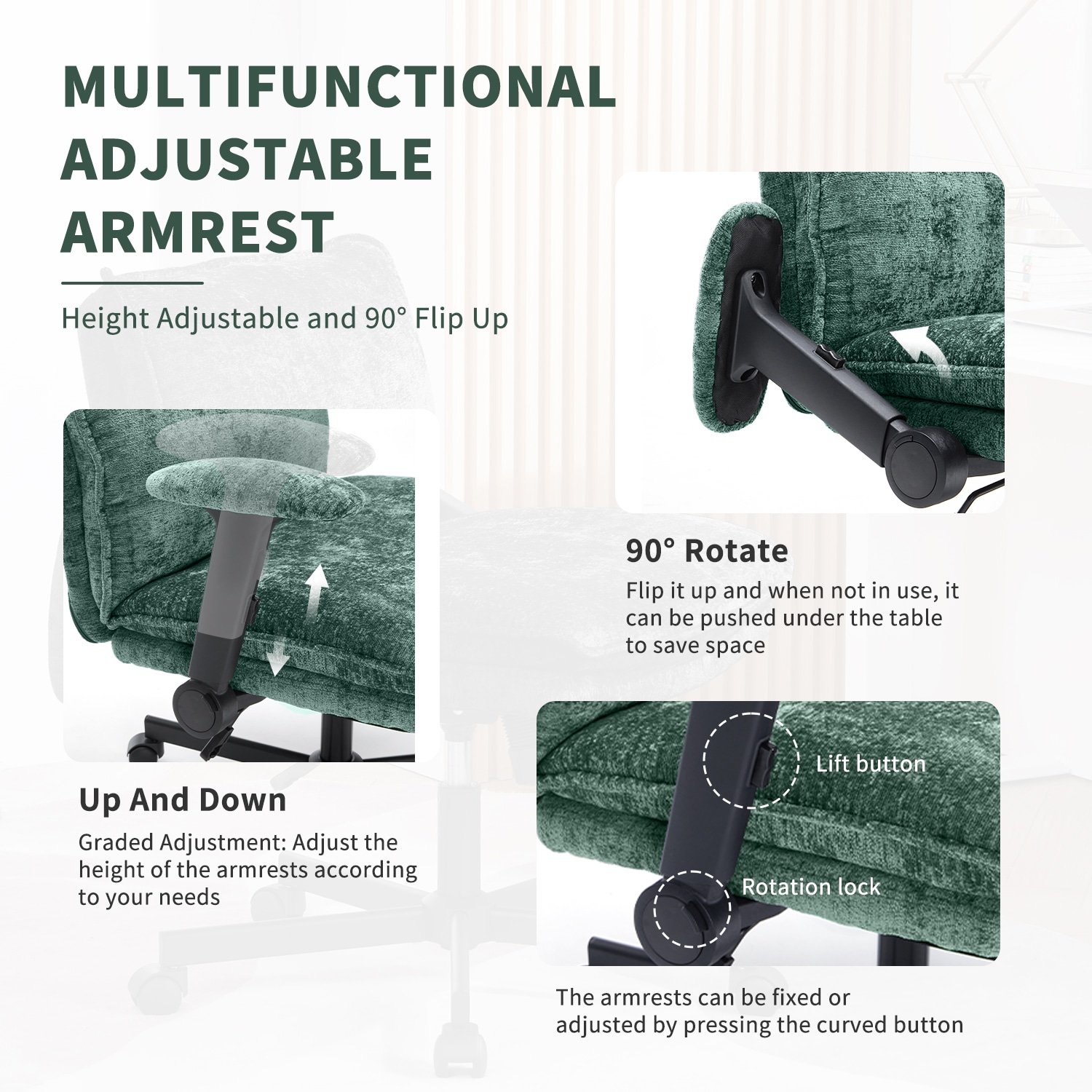 FanciSpot Cross Legged Office Chair, Height Adjustable Swivel Desk Chair With Flip-Up Arms, Padded Criss Cross Chair For Home Office & Bedroom_maomaolike.com